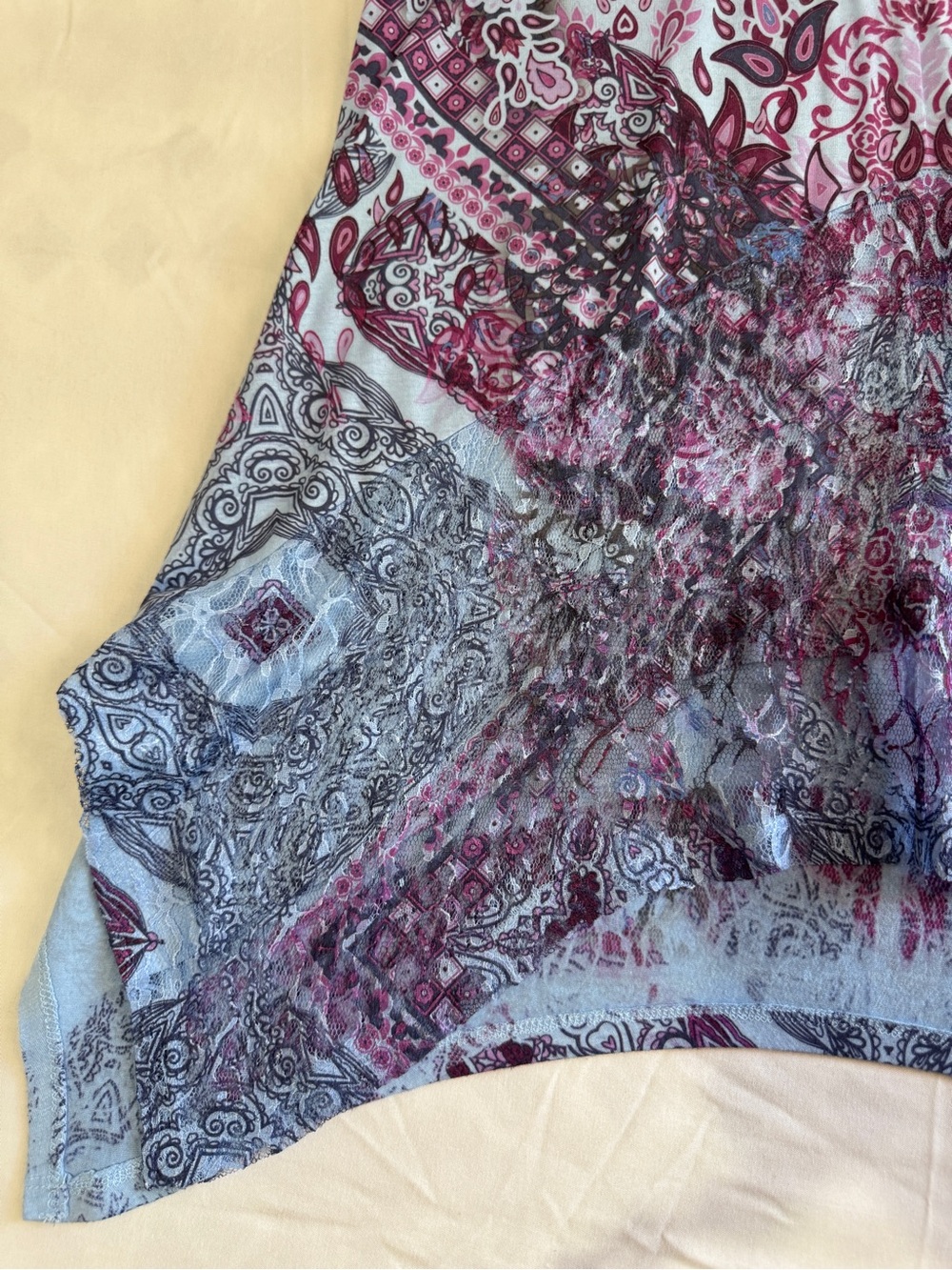 Printed Short Sleeve Tunic Top - Blue Purple - Picture 5 of 12